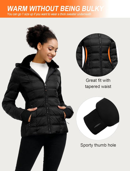 Women down Puffer Jacket with Hood Hooded Winter down Puffer Coat for Women with Faux-Fur Hood & Collar